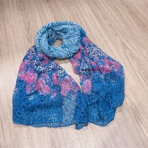 Blue and Pink Patterned Scarf